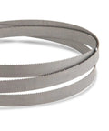Heavy Duty Bimetal Bandsaw Blade Knocks Out Soft Metal Work Fast 60 Inch Length With 14 Tpi Tooth Layout Sized At Half Inch Wide For Clean Aluminum Copper Brass And Zinc Jobs Daily. Bimetal saw blade close-up.