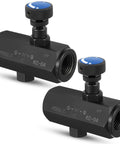 Pair of KC-04 hydraulic flow control throttle check valves, 1/2" NPT, carbon steel, black with blue adjustment knobs