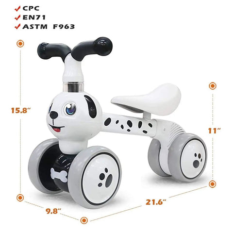 Mini Balance Bike Toy For Toddlers 10-36 Months, No Pedals Ride On Walker with Dalmatian design, silent wheels, safe construction