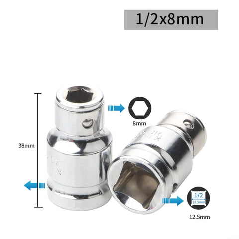 Must Have Hex Socket Adapter Kit forged from tough CR-V Steel Transforms Your 1/4 3/8 And 1/2 Inch Square Drive Ratchets Into Super Cool Screwdriver Bits For Any Drilling Or Driving Job Fast. 1/2x8mm CR-V socket adapter, 38mm
