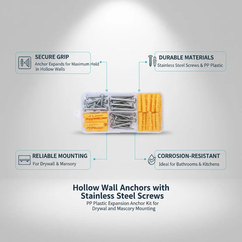 Hollow Wall Anchors With Stainless Steel Screws For Drywall And Masonry Heavy Duty Expansion Anchor Kit Built To Last seen in packaging