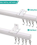 Durable Aluminum Curtain Track Rod Set With Hooks, No Fuss Adjustable 6Ft To 9Ft Length, Wall Or Ceiling Mount, White Finish