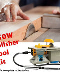 Mini Table Saw For Rock And Jewelry Making With Flexible Shaft 0 To 10000 RPM 6 Inch Workspace Polishing Bench Buffer Grinding Machine shown with hands on wood.