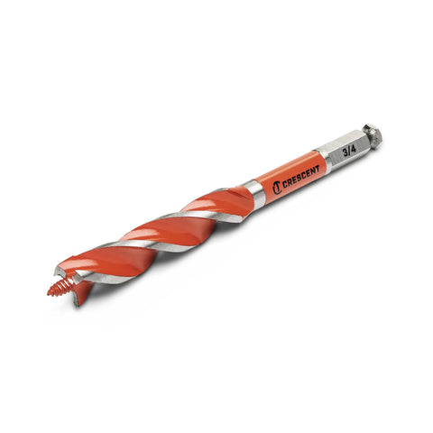 Heavy Duty Wood Auger Drill Bit, 7.5 Inch Long, Three Quarter Inch Diameter, Triple Sharpened High Speed Steel, Deep Flutes For Fast Chip Evacuation, Delivers Precise Clean Holes, 40 Percent More Cuts Per Charge, Quick Release One Quarter Inch Shank