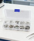 120 Piece E Clip Circlip Set Pro Grade 304 Stainless Steel Retaining Rings Assortment 1.5mm To 10mm Rust Resistant C Shape Fasteners For Heavy Duty Machinery Repair And Maintenance in assorted case