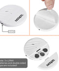 5 Pack Glass Break Alarm Sensor For Home Security, 125dB Window Alarm With Adjustable Sensitivity And Low Battery Indicator, Easy Install, Heavy Duty Anti Theft Protection For Windows And Glass. White round plastic sensor with off/on switch, batteries