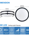 Dimensions and features of 36W LED ceiling light fixtures with 9.72-inch diameter and 2.75-inch depth.