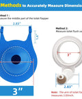 Two Pack 3 Inch Toilet Flappers Replacement For 99 788 Flush Valves, showing measurement methods for installation.