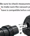 Crush Resistant Vacuum Hose Replacement For Eureka and Sanitaire showing compatibility measurement of 2 1/4 inches with vacuum port.
