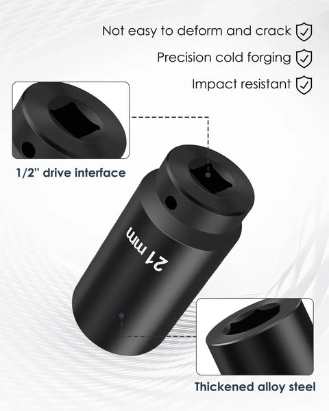 21mm deep impact socket from Beefed Up Half Inch Drive Crank Bolt Socket Set With 17mm 19mm 21mm 22mm 24mm 27mm Deep Impact Harmonic Balancer Sockets