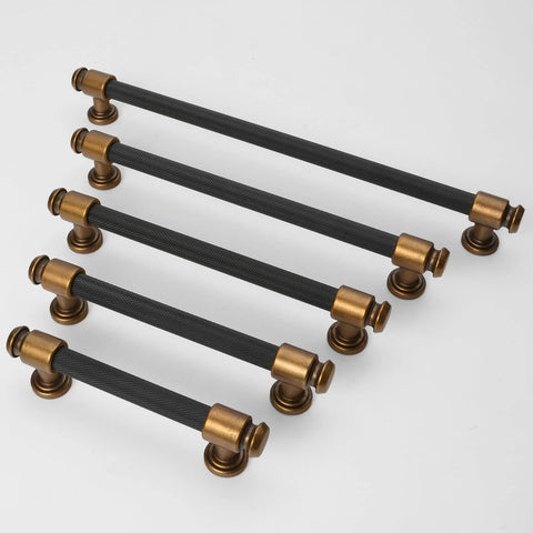 10 Pack Black And Antique Brass Knurled Cabinet Pulls For Kitchen Cabinets Center To Center 96mm, matte black with brass accents