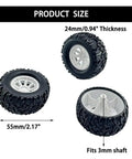 4 Pack RC Car Wheel Set With Rubber Tires And Metal Shaft Axles For Remote Control Cars Trucks And Robots 55mm Diameter 3mm Shaft 100mm Axle
