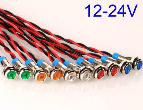 Ten Pack 6mm LED Indicator Lights For 12 To 24V AC DC Waterproof Signal Lamp With Wire Heavy Duty Metal Dash Lights