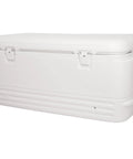 Beast Mode Heavy Duty 120 Qt Polar Cooler with UV Shield Lid Odor And Stain Resistant Liner closed with latches visible
