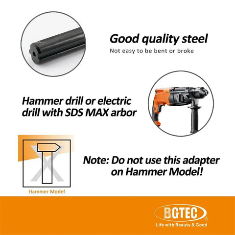One Piece Core Drill Adapter 5/8-11 to SDS MAX Shank for Hammer and Rotary Hammer Drills image with adapter and drill illustration