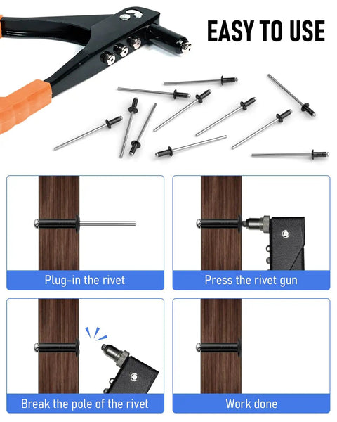 1000 Piece Black Pop Rivet Kit With 14 Sizes And 304 Stainless Steel Washers in use for DIY metal projects and repairs