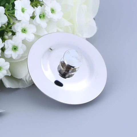 Bathtub Stopper Flat Cover Stainless Steel for 40-45mm Holes, shiny round design with center knob, ideal for bathroom drains.