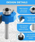 Pro Grade Carbide Rabbet Router Bit Set For Woodworking showing metal bearing, carbide blade, and shank details