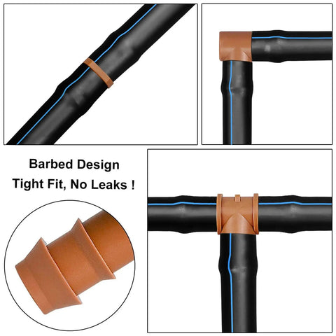 24 Piece Drip Irrigation Fittings Kit For Half Inch Tubing With 17mm Barbed Connectors showing tight fitting components