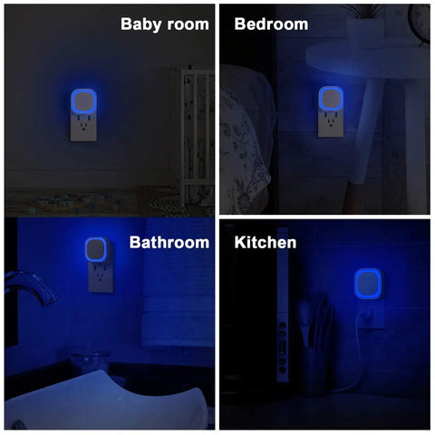 Two Pack Plug In Dimmable Night Light With Auto Dusk To Dawn Sensor Blue LED Night Light With Soft Diffused Glow 3 Level Brightness Perfect For Bathroom Hallway Stairs Kitchen And Bedroom