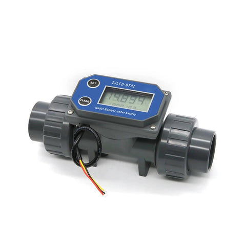Turbine Flow Meter With Digital LCD Display For Water On PVC Pipe Irrigation, Easy Install, NPN Sensor, gray unit