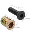 Wood Furniture Threaded Inserts Kit 50 Piece With Screw In Nuts and bolt connectors shown with dimensions