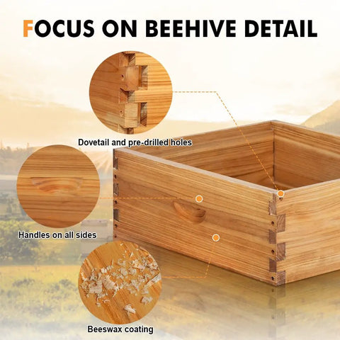 10 Frame Super Beehive Box Kit With Beeswax Coated Hive Bodies Unassembled Bee Boxes And Screws highlighting dovetail joints