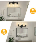 Three-Light Black Bathroom Wall Light With Clear Glass Shades, Modern Vanity Light Over Mirror, two mounting positions shown