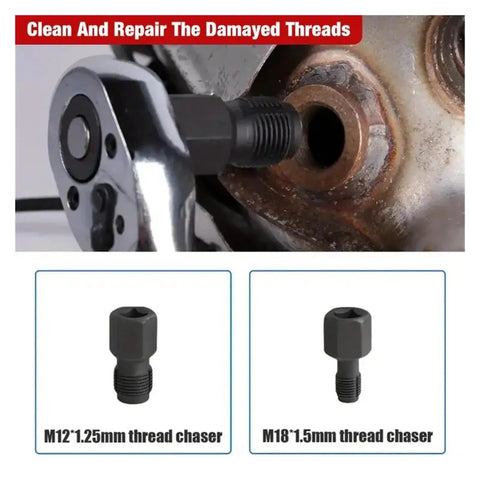 Heavy Duty Oxygen Sensor Wrench Socket Kit With Cutout Design For Effortless O2 Removal And Installation Locking Grip in use repairing threads.