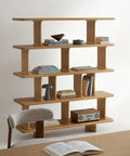 Retro Style Floor Standing Book Shelf With Open Multi Layer Shelves For Living Room Or Office, Wall Mount Option
