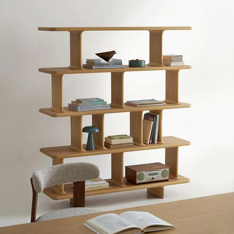 Retro Style Floor Standing Book Shelf With Open Multi Layer Shelves For Living Room Or Office, Wall Mount Option