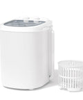 Heavy Duty Portable Washing Machine With 5.5 Pound Capacity And Quick 110V Spin Cycle, compact design in white, with drainage basket.