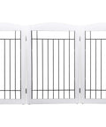 Freestanding Wire And Wood Pet Gate For Dogs, 60 Inches Wide By 30 Inches Tall, 3 Panels, White, Ideal For Doorways, Stairs, And Room Dividers, Folding Expandable Puppy Safety Fence For Pups.