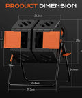 Dimensions of Outdoor 45 Gallon Dual Chamber 360 Degree Rotating Compost Bin for Fast Backyard Composting