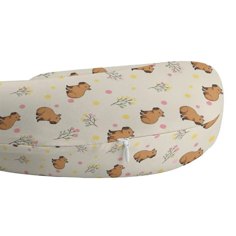 Women's Neck Pillow For Daily Use And Travel Comfort, Portable Memory Foam U Shaped Support with Cozy Floral Capybaras Design