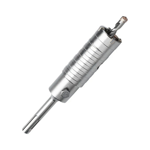 No Nonsense Heavy Duty 1.5 Inch Concrete Hole Saw With SDS Plus Shank and Four Inch Extension Rod, silver carbide drill bit.
