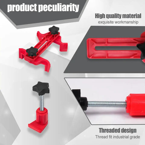 Dual Camshaft Locking Clamp Tool Kit For Car Engines showing red gear clamp and holder details.