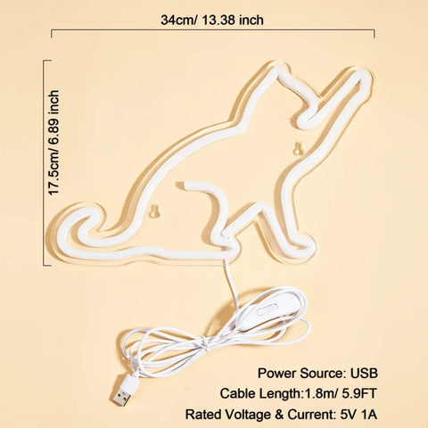 Cat LED Neon Sign USB Powered Night Light 3D Wall Art Decor For Bedroom And Living Room Warm White Cat Lamp with USB cable