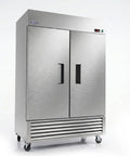 49 Cu Ft Commercial Freezer Double Door Reach In Stainless Steel Upright with smooth digital temp control and rapid self defrost.