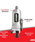 Side view of 3/8 Inch Butterfly Impact Wrench with Built-In Air Inlet, ergonomic grip, showing 5.4-inch length and switches.