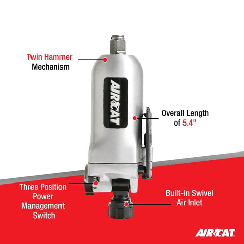 Side view of 3/8 Inch Butterfly Impact Wrench with Built-In Air Inlet, ergonomic grip, showing 5.4-inch length and switches.
