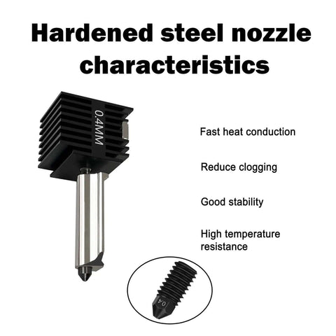 Two Pack A1 Mini Hotend Kit Upgrade For A1 3D Printer with 0.4mm hardened steel nozzle and silicone sock characteristics description.
