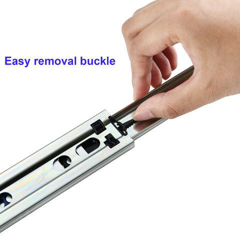 Heavy Duty 20 Inch Soft Close Drawer Slides Full Extension Ball Bearing Cabinet Glides showing easy removal buckle detail.