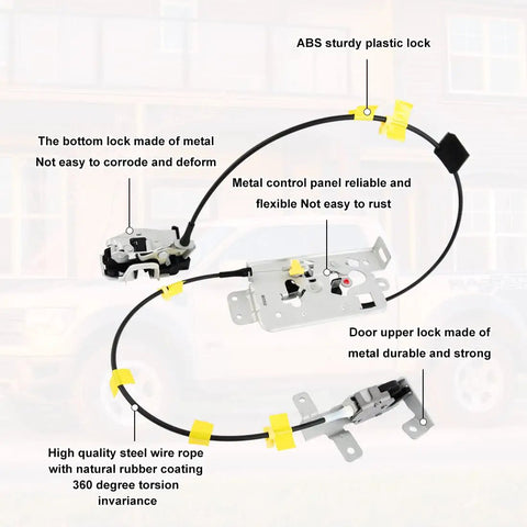 Ford F150 Left Side Door Rear Lock Latch Actuator Cable Assembly Set Upper And Lower For 2004 2008 Extended Cab Direct Replacement OE Quality Easy Install diagram with components labeled.