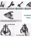 Heavy Duty Gear Puller Toolkit Knocks Out Stubborn Bearings Pulleys With 2 And 3 Jaw Extractors Built Strong. Fits Toolbox Perfectly. A Must Have For Mechanics Wanting Damage Free Removal In Your Shop Today. 2-jaw and 3-jaw gear puller kit, carbon steel, assembled views