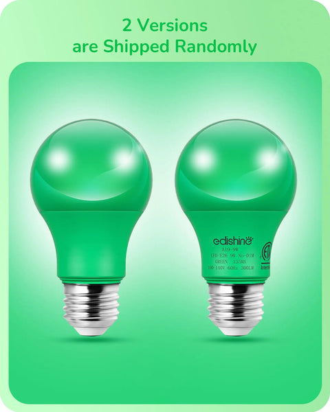 Two Green A19 LED Light Bulbs For Christmas Decoration 60W Equivalent E26 Base 9W 600 Lumens in different versions