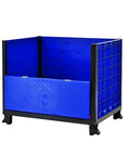 Heavy Duty Collapsible Bulk Container With Easy Access Doors Rock Solid HDPE Storage Tote Built Tough Stackable 600 Pounds Capacity Blue industrial bin with foldable panels.