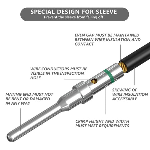 Deutsch DT Series Pin And Socket Connector Kit showing insulated wiring and contact sleeve design guidelines.
