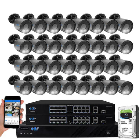 4K Ultra HD Security System With 32 Channel PoE NVR And 32 Beefed Up Weatherproof 8MP AI Cameras For Face, Human, And Vehicle Detection