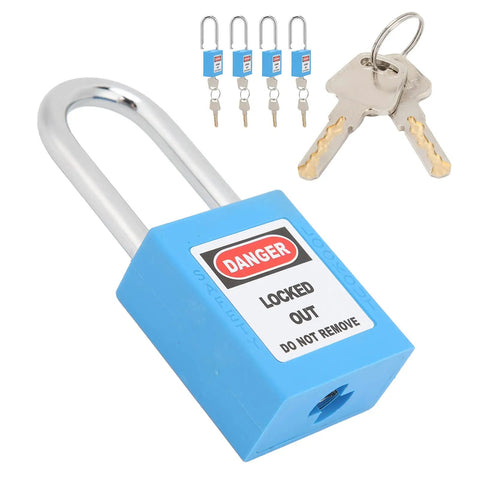Heavy Duty Safety Lockout Tagout Padlock Size 1.5 Inches Six Pack Blue Nylon And Steel Body For Industry Use key set